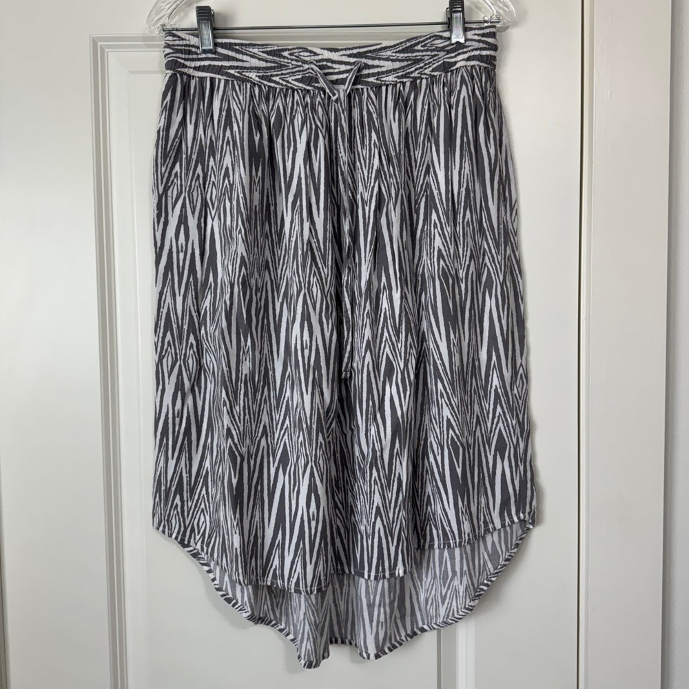 Kavu Medium Gray & White High Low Midi Skirt ~ Outdoor Casual Elastic Waist